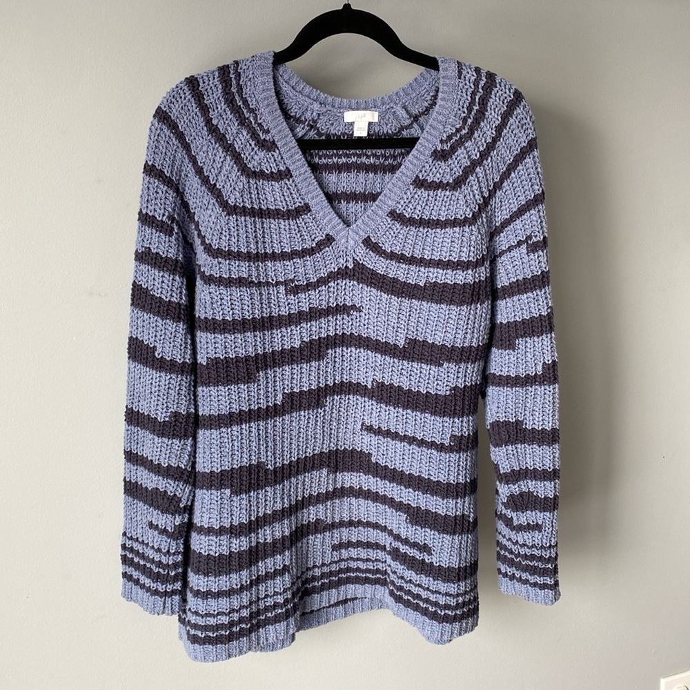 J. Jill Blue Striped Chunky Knit Sweater Sz L
